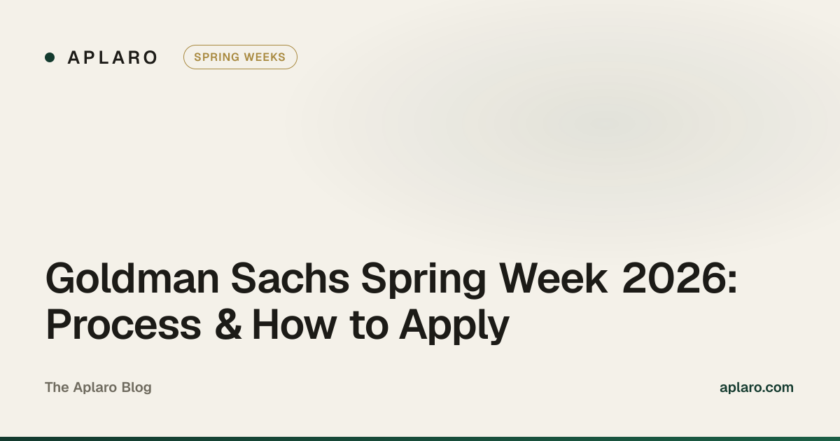 Goldman Sachs Spring Week 2026 application guide — Aplaro